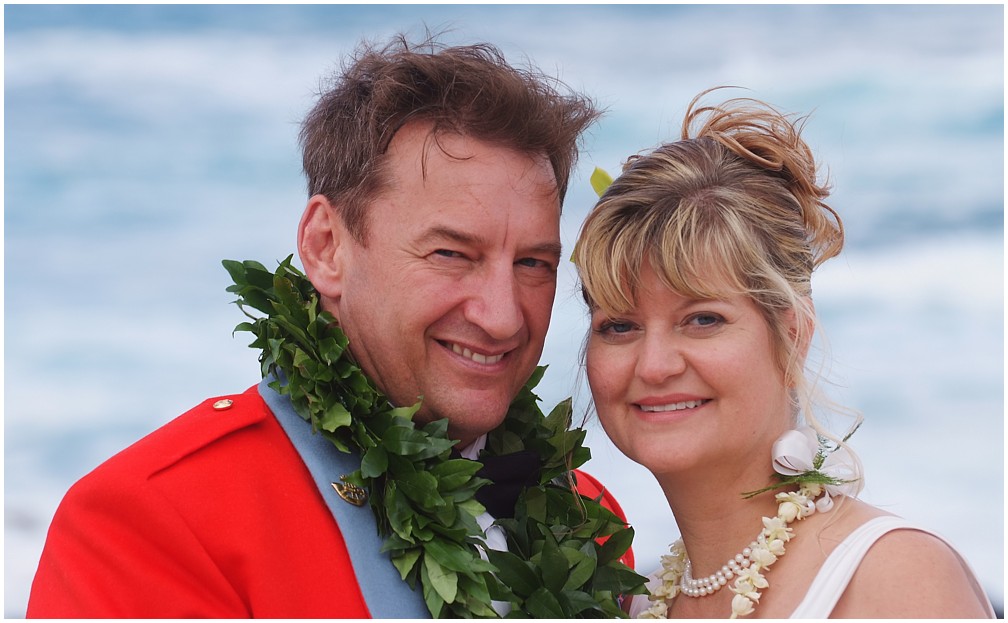 wedding couple smiling after 